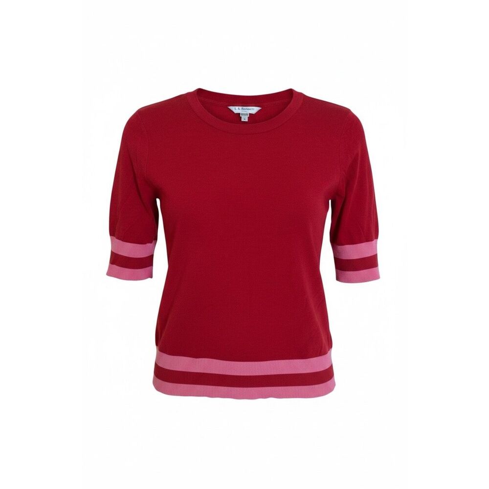 LK Bennett NWOT Michi Jersey Knit Stripe Short Sleeve Top Red Pink Size Small